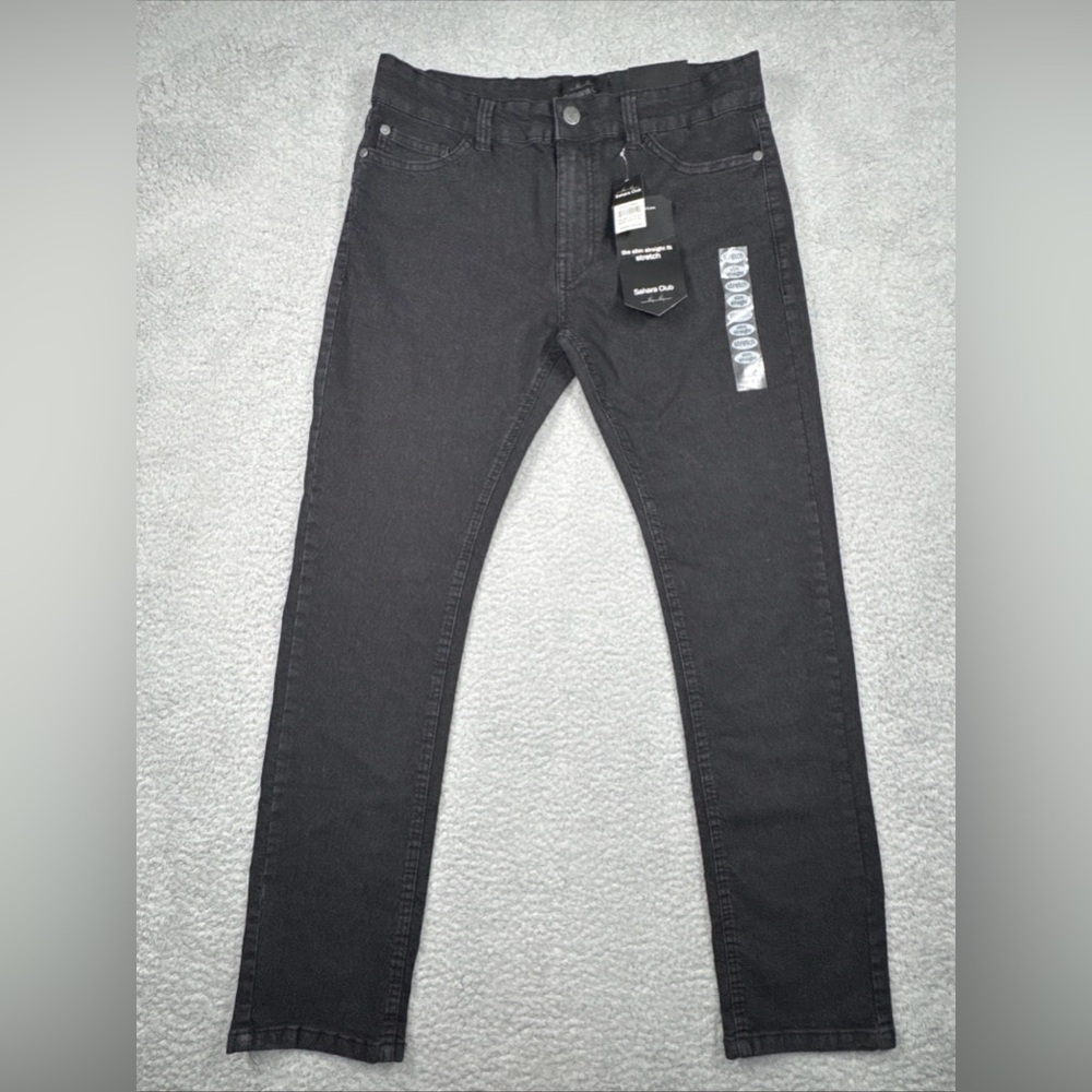 Men's 34W 30L Slim Straight Fit Stretch  Black Denim Jeans Sahara Club